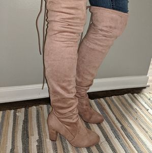 Over the Knee Pink Suede Boots